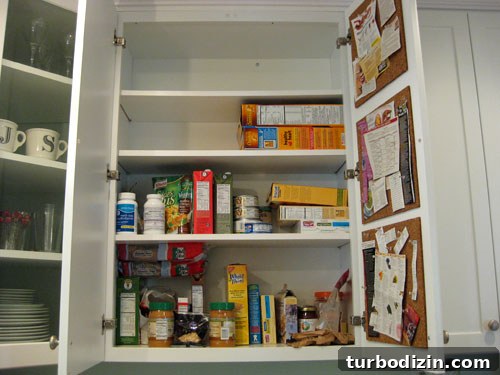 Disorganized kitchen cabinet