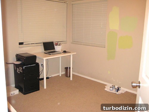 Vibrant Yellow-Green Office Makeover Ideas for a Fresh Workspace 2 Office before 1