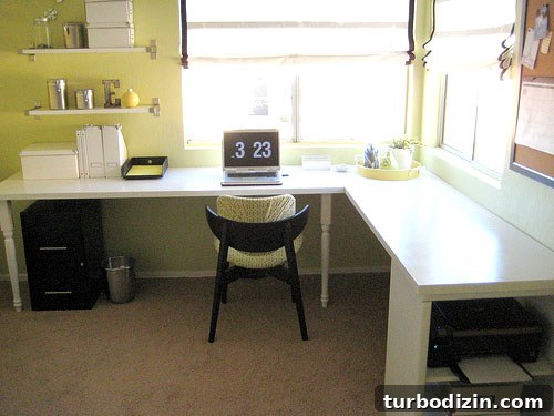 Vibrant Yellow-Green Office Makeover Ideas for a Fresh Workspace 4 Office after 1