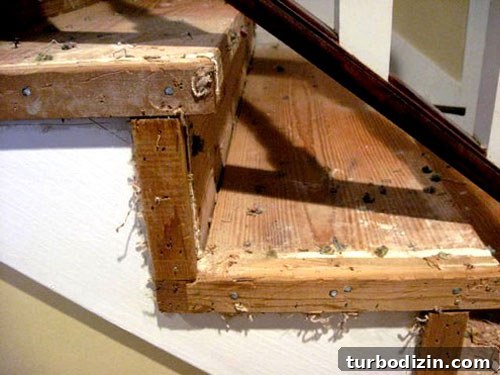 How to Install a New Stair Runner and Add Molding 3 Close-up before photo of stairs