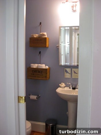Charming Bright House Tour: Light-Filled Home Walkthrough 11 Half bathroom storage