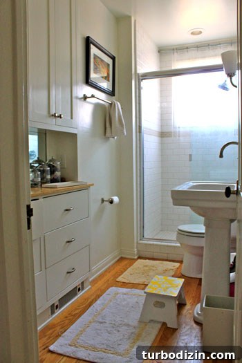 Guest bathroom with DIY stool