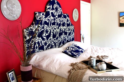 Master bedroom with handmade headboard