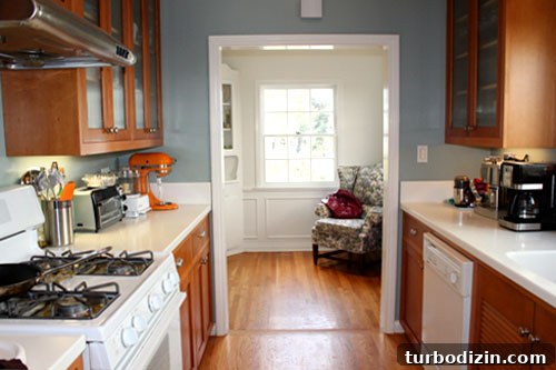Kitchen with orange mixer