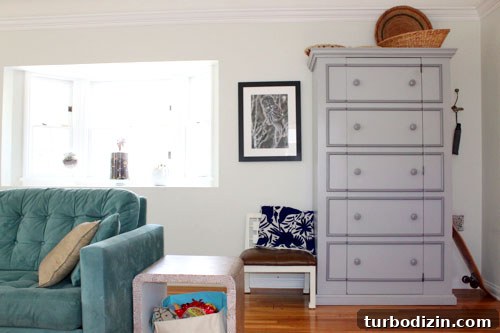 Gray tone-on-tone cabinet