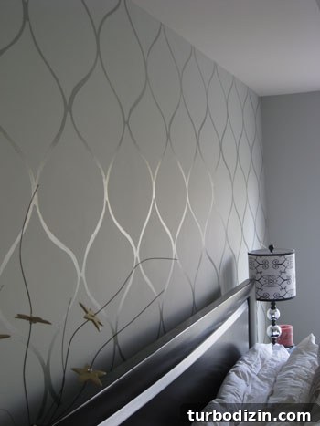 How to Create a Silver Wall Stencil That Mimics Wallpaper 5 Another view of finished room