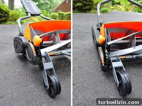 Testing an Eco-Friendly Reel Mower: Quiet Lawn Care Guide 7 Height adjustment lever