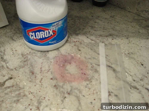 how-to-remove-a-granite-stain-counter Plastic bag soaking on granite counter stain