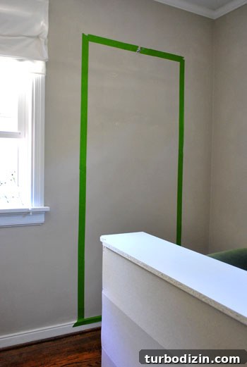 Taped rectangle on wall