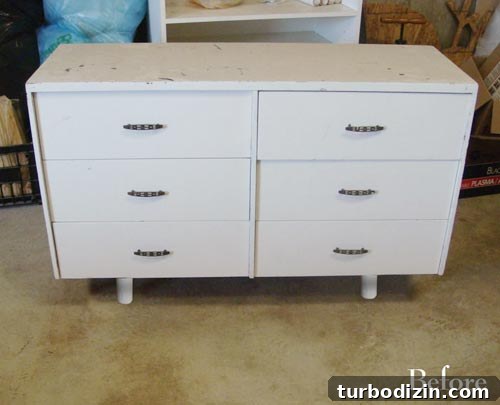 Wood and White Dresser Makeover: Fresh Paint and Hardware Update 2 Dresser before and after