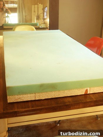 DIY Ottoman Build: Step-by-Step Guide to a Stylish Upholstered Footstool 3 foam on table top