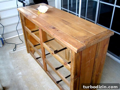 Refinished dresser used as changing table
