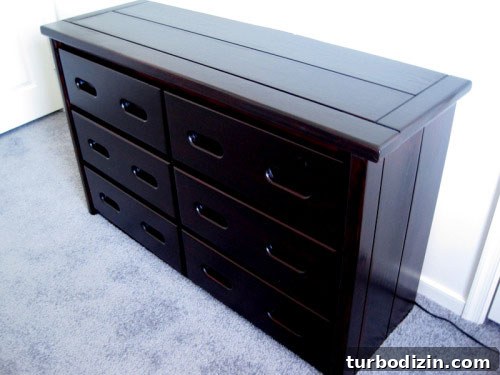 Closeup of dresser refinishing details