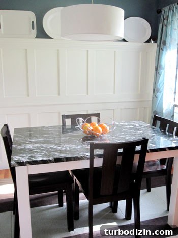 Finished marble and steel table close-up