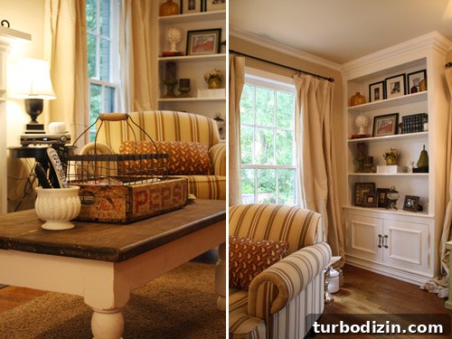 Bright Living Room with Built-In Shelving and Sun-Filled Windows 4 Built-ins and fireplace