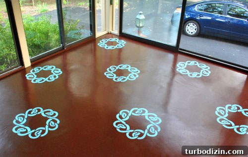 How to Paint and Stencil a Concrete Floor for Lasting Results 12 Close-up of patterned floor