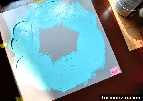 How to Paint and Stencil a Concrete Floor for Lasting Results 5 Initial stencil bleeding