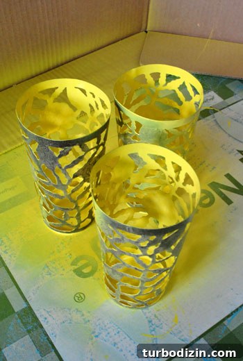 Yellow sprayed inside of metal cup