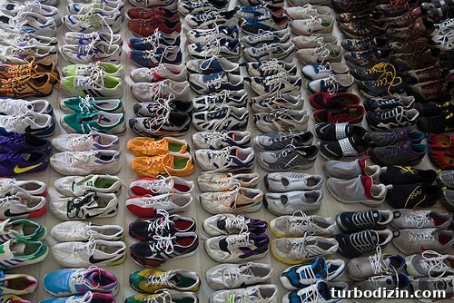 Shoes scattered across floor