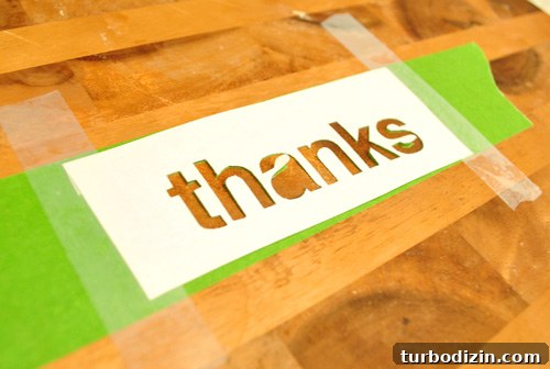 Thanksgiving Thanks Jar Craft: DIY Glass Gratitude Gift 5 Homemade paper stencil cut out onto painters tape