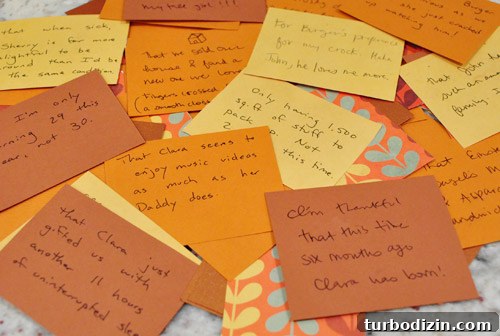 Thanksgiving Thanks Jar Craft: DIY Glass Gratitude Gift 10 Thanksgiving Thanks Jar gratitude notes spread out on table as part of holiday craft tradition
