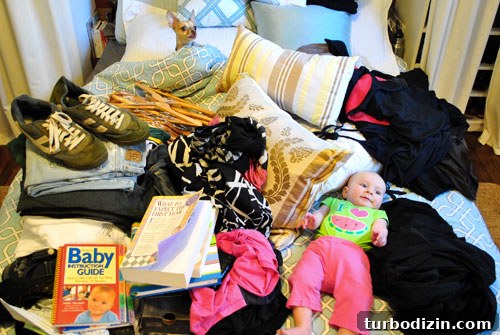 Bedroom purge pile