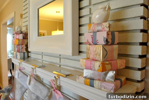 DIY Faux Christmas Presents for a Cozy Mantel Display 3 Wrapped faux gifts