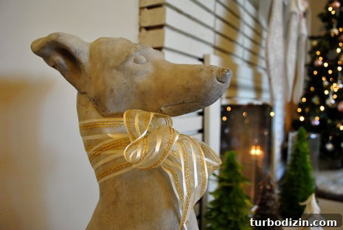 DIY Faux Christmas Presents for a Cozy Mantel Display 5 Concrete greyhound with ribbon