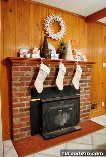 Christmas Decorating Ideas for a New Home: Fresh Holiday Style 4 Fireplace in eat-in kitchen
