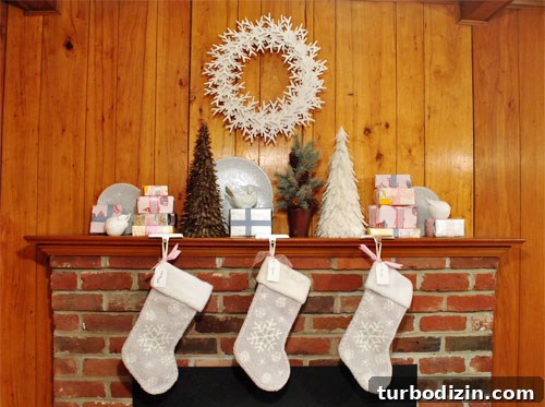 Christmas Decorating Ideas for a New Home: Fresh Holiday Style 6 Silver zebra plates on mantel