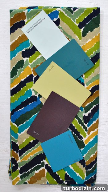 Find Color Palette Ideas from a Cloth Napkin 3 Paint swatches with napkin