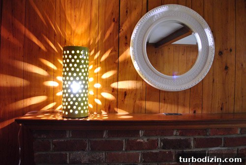 Eco-Friendly HomeGoods Lamp: Stylish, Energy-Saving Lighting 3 Lamp casting patterned shadow on wall