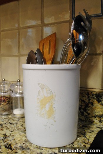 My Secret: It’s About Goo — What I Discovered and Why It Matters 3 Ceramic utensil holder with sticky residue