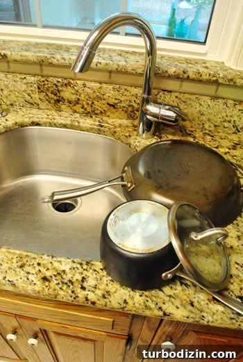 Pans drying on counter