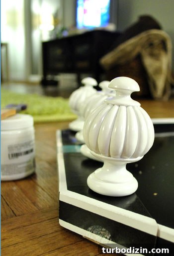 Painting finials on cardboard