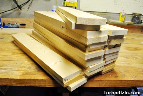 Make New Wood Look Aged: Simple Techniques for Authentic Patina 4 store bought 1x4 whitewood planks that have ben cut for use in console furniture building project