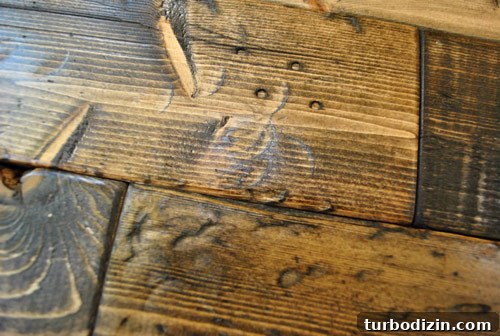 Make New Wood Look Aged: Simple Techniques for Authentic Patina 9 hammer marks on distressed wood DIY project after applying dark stain finish
