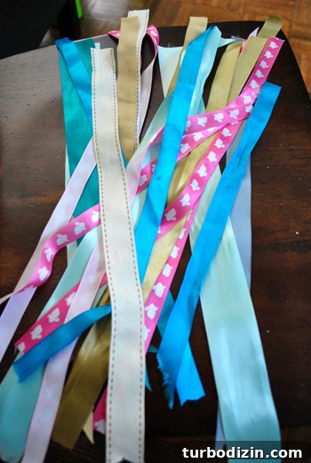 DIY Ribbon Chandelier Tutorial: Step-by-Step Guide for a Stylish Fixture 5 Cut ribbons ready