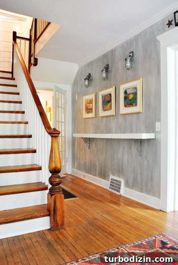 Shimmering silver hallway wall