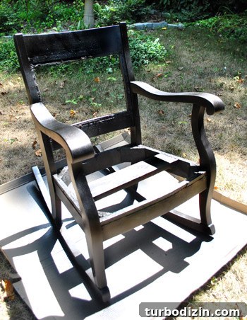 Reupholster a Rocking Chair With Fabric and Nailhead Trim in 7 Steps 3 Chair after frame redo