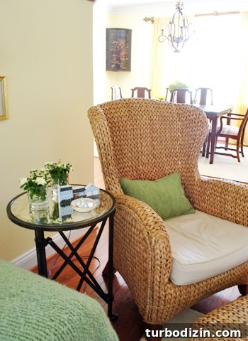 My Parents' New Downsized Home: Life After Moving 6 Wicker chair and side table