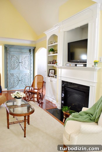 My Parents' New Downsized Home: Life After Moving 7 Living room with fireplace and built-ins