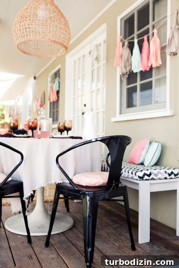 Stunning Outdoor Makeover Ideas to Transform Your Yard 9 Dining nook with chevron cushion