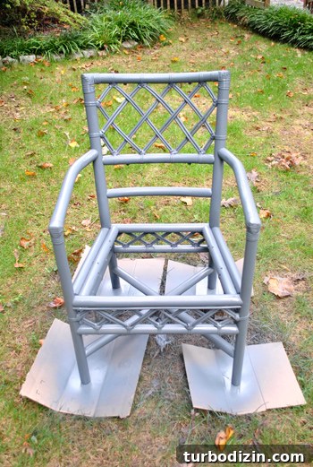 Step-by-Step Guide to Painting a Chair Like a Pro 8 Spray painting in progress