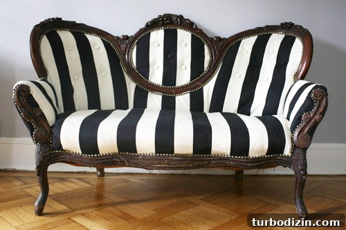 How to Reupholster a Loveseat Using Striped Fabric 4 Detail of loveseat upholstery