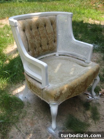 repainting-and-reupholstering chair frame painted white in progress