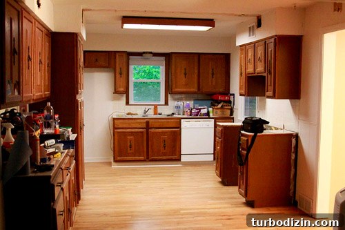 Blue and White DIY Kitchen Remodel: Step-by-Step Guide and Tips 3 Repairing original red oak floors