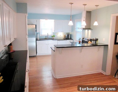 Blue and White DIY Kitchen Remodel: Step-by-Step Guide and Tips 5 Freshly painted kitchen cabinets in blue