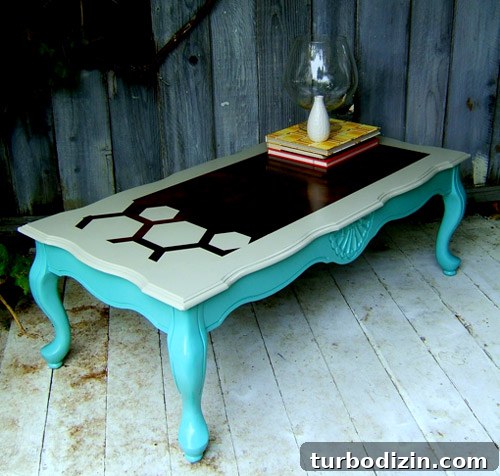 After - hexagon wood pattern on table