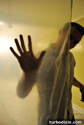 Kitchen Renovation: Protective Hanging Plastic Sheeting Guide 7 Eerie photo behind plastic